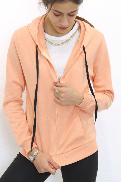 Kapşonlu Fermuarlı Sweat Somon - 3001.275.