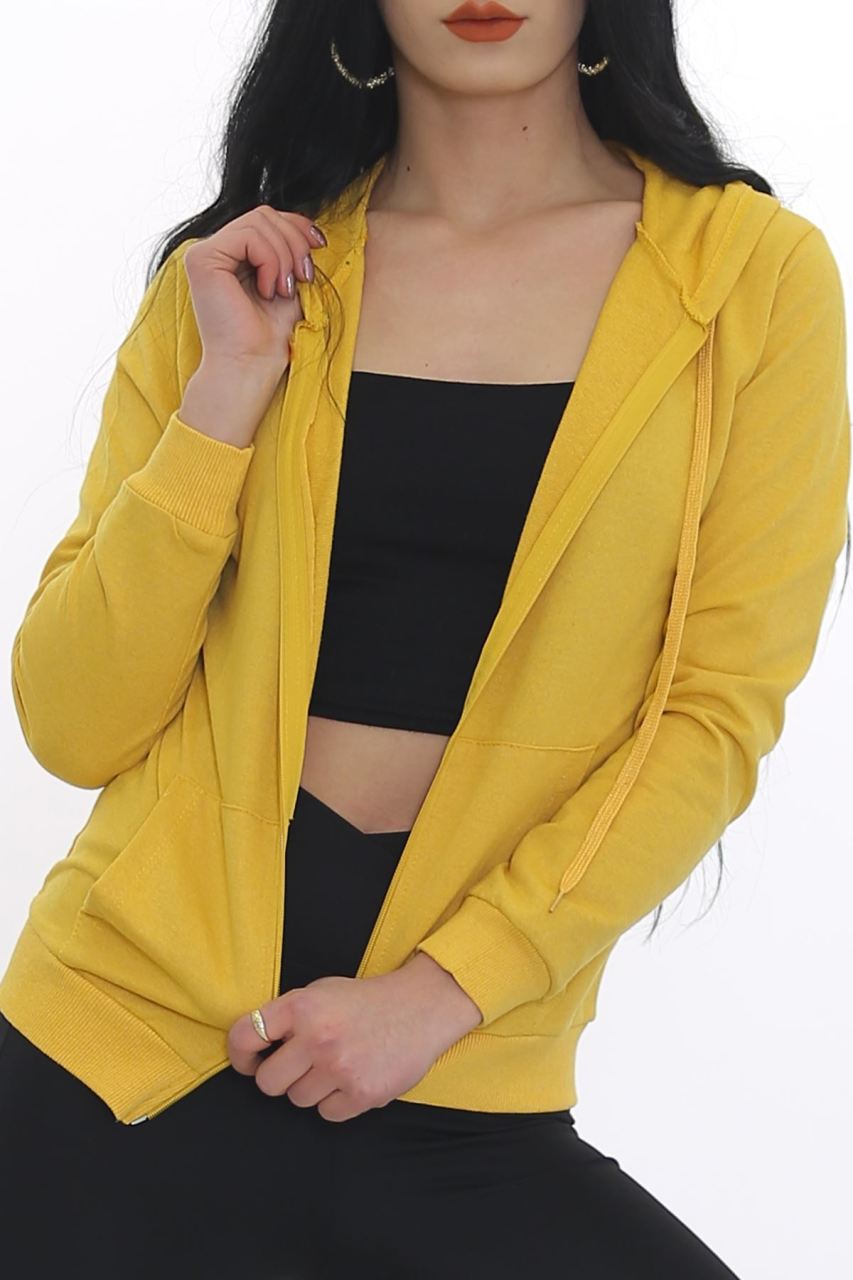 Kapşonlu Fermuarlı Sweat Sarı - 3001.275.