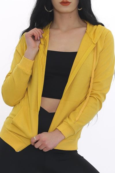 Kapşonlu Fermuarlı Sweat Sarı - 3001.275.