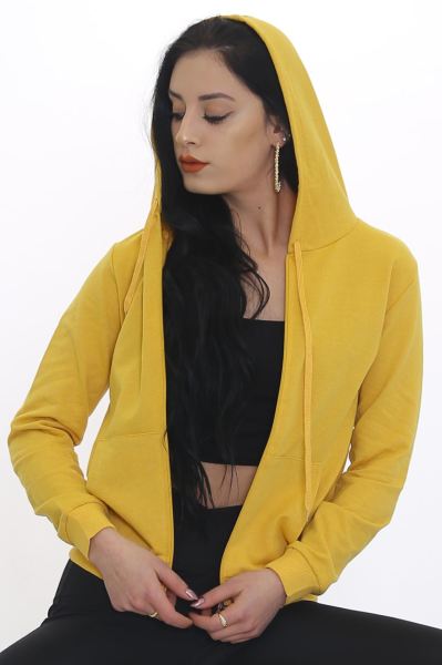 Kapşonlu Fermuarlı Sweat Sarı - 3001.275.