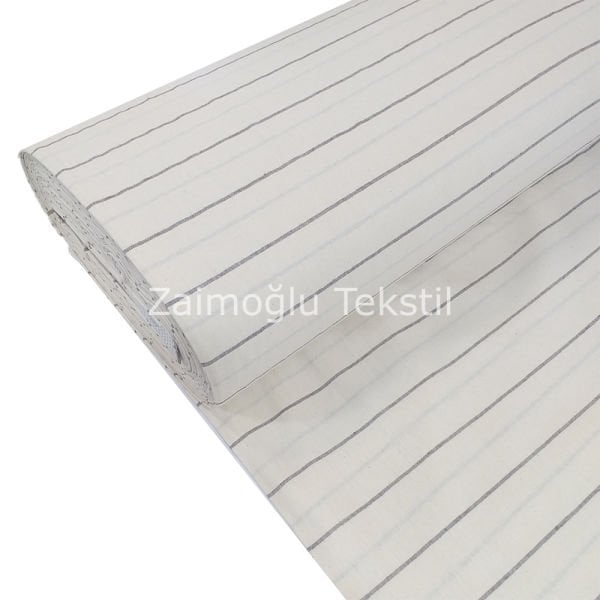 Naturel Çizgili Poplin Kumaş