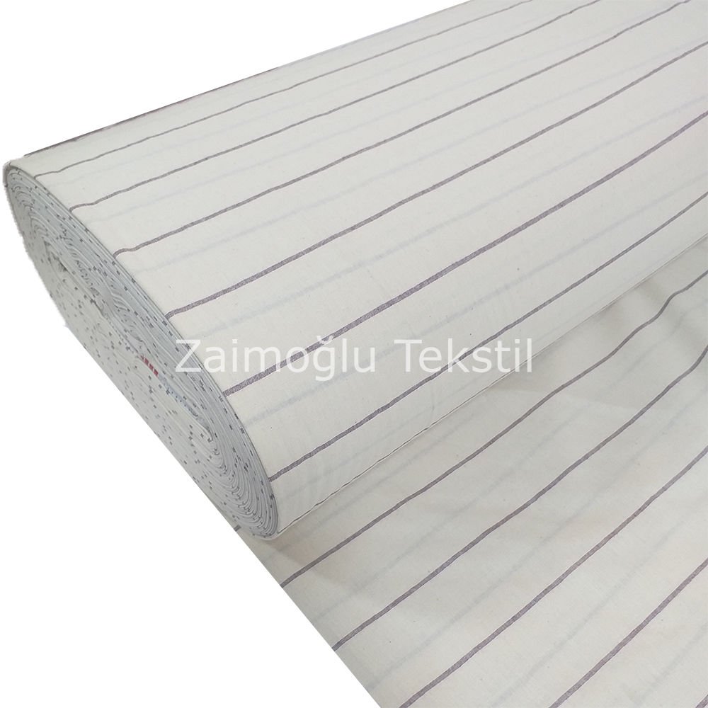 Naturel Çizgili Poplin Kumaş