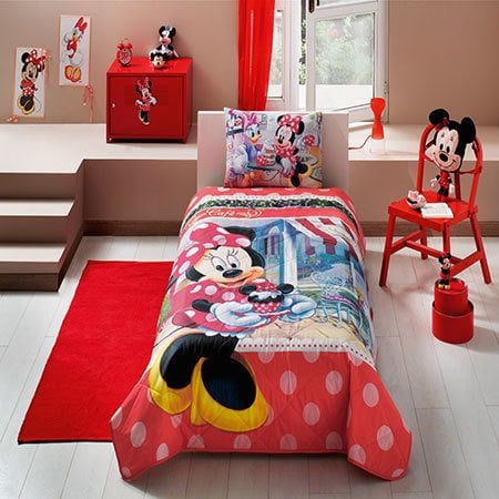 Taç Lisanslı Tek Kişilik Yatak Örtüsü Seti Disney Minnie