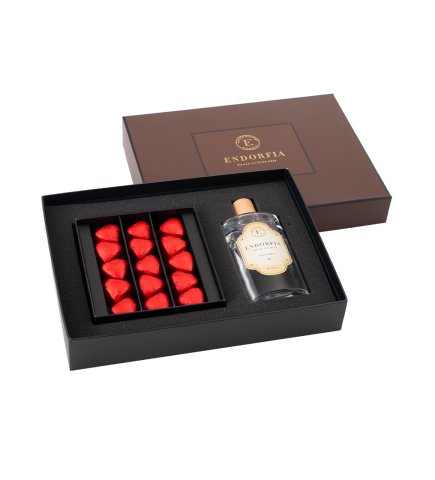 Double Premium Fıstıklı Kalp Çikolata & Kolonya Kırmızı-Kahverengi