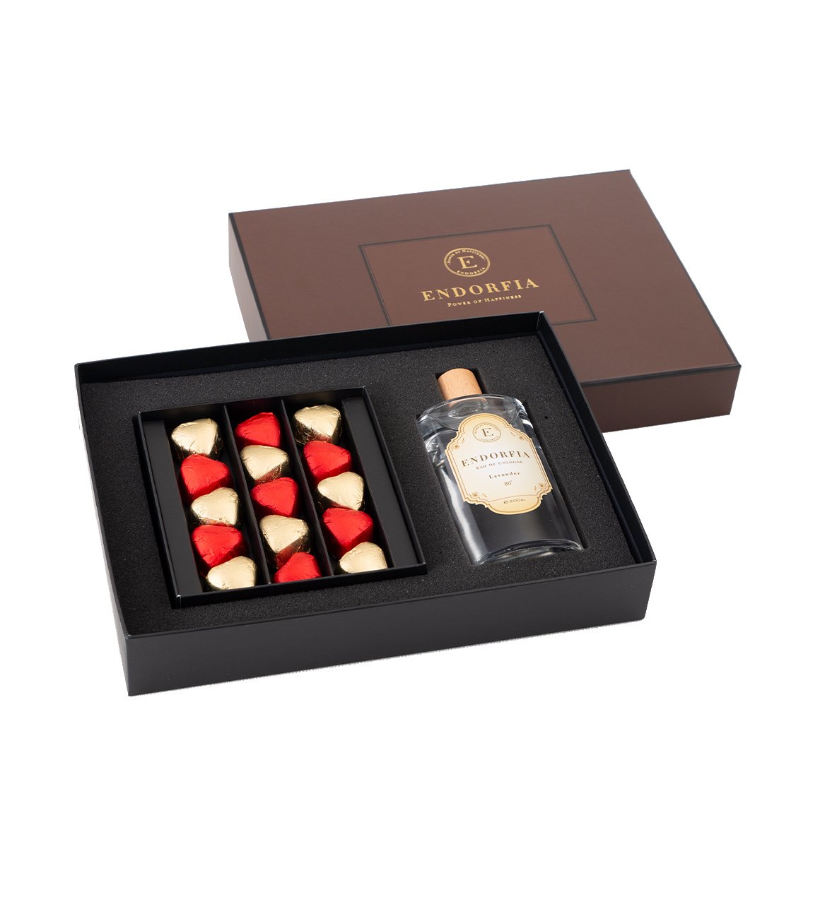 Double Premium Fıstıklı Kalp Çikolata & Kolonya Kırmızı-Gold-Kahverengi