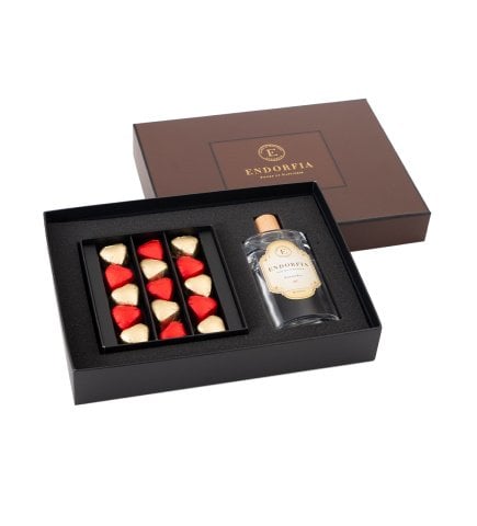 Double Premium Fıstıklı Kalp Çikolata & Kolonya Kırmızı-Gold-Kahverengi