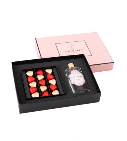 Double Premium Fıstıklı Kalp Çikolata & Kolonya Kırmızı-Gold-Pembe