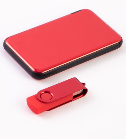 Kişiye Özel Powerbank Kırmızı 32 GB USB Bellek Kırmızı Premium Kahve - Yeni İş Hediyeleri