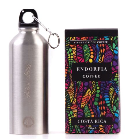 Kişiye Özel Hediyelik Sızdırmaz Çelik Matara Gümüş & Costa Rica Tarrazu Kahve Seti