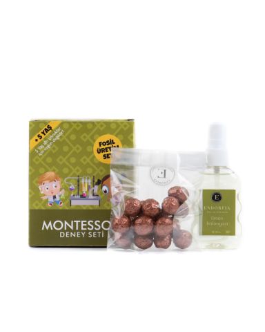 Montessori Fosil Üretim Kahve Draje-50 ML 80c Sprey Limon Kolonyalı Set Lüks Taslama Kapaklı Hediye Kutusu