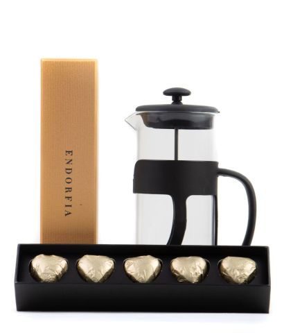 500 Ml French press ve  Single Slim Fıstıklı Kalp Çikolata Gold