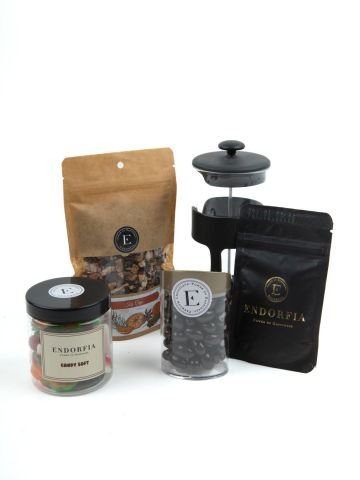 500 Ml French Press - Kış Çayı 100 Gr - Yumuşak Şeker 260 Gr - Bitter Fıstık Draje - Endorfia Premium 40 Gr Filtre Kahve