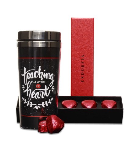 Öğretmenler Günü Hediyesi Termos Fıstıklı Kalp Çikolata Hediye Kutusu