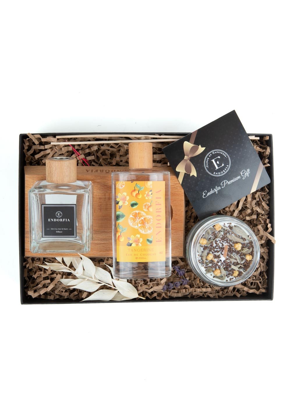 Ahşap Kaide Oda Kokusu Seti - Aromaterapi Adaçayı Arınma Mumu - Mandalina Kolonya 200 Ml