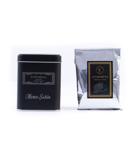 Kişiye Özel Bakla Desenli Çelik Termos - Metal Kutulu Filtre Kahve 100 Gr - Endorfia Yumuşak Şeker 230 Gr