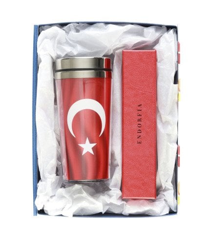 Türk Bayrağı Tasarımlı Termos Endorfia Fıstıklı Kalp Çikolata Hediye Kutusu
