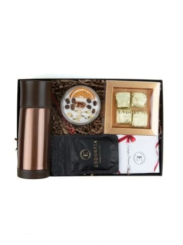 Kişiye Özel Sızdırmaz Termos - Küçük Kurumsal Kutu Krokan Çikolata - Filtre Kahve 40 Gr - Aşk & Huzur Biberiye ve Portakal Mumu