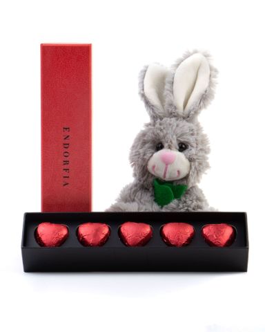 Sevimli Tavşan ve Single Slim Fıstıklı Kalp Çikolata Red