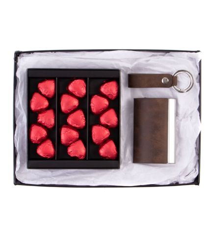 Single Modern Fıstıklı Kalp Çikolata Kırmızı - Kahverengi - Termoderi Vip Set Kahverengi