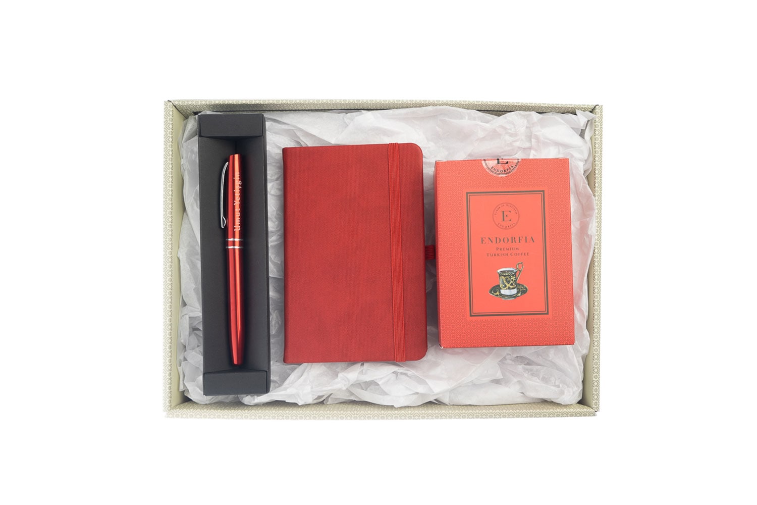 Kişiye Özel Termoderi  Defter-Metal Roller Kalem-Türk kahvesi Kırmızı