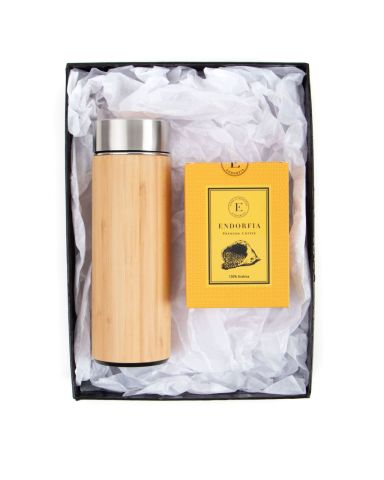 Sızdırmaz Bambu Termos - Filtre Kahve Sarı  Hediye Kutusu