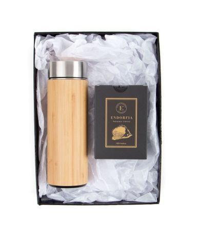 Sızdırmaz Bambu Termos - Filtre Kahve Siyah  Hediye Kutusu