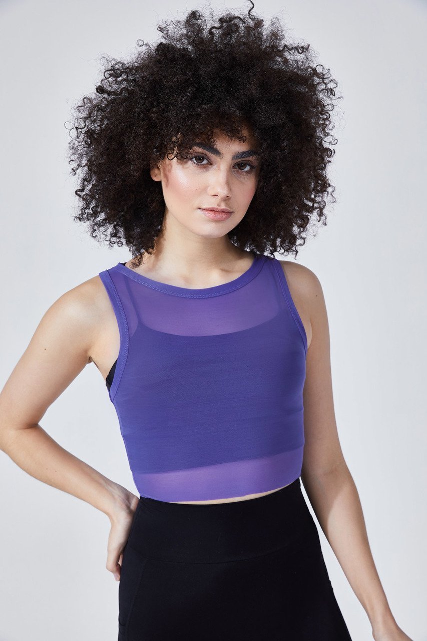 Mor Egeria Tüllü Crop Top Tişört