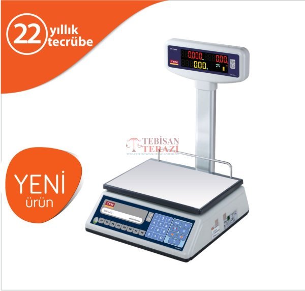EGE LED V2 T BOYUN 15 KG X 2 / 5 GR FİYAT HESAPLAMALI TERAZİ