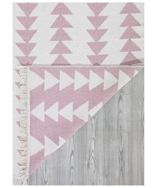 Duo Beyaz Pembe Çift Taraflı Yıkanabilir Dokuma Kilim 22994A 160 x 230 Cm