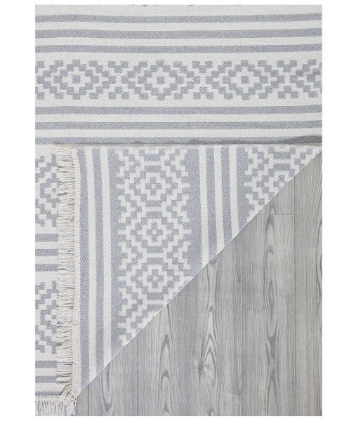 Duo Beyaz Gri Çift Taraflı Yıkanabilir Dokuma Kilim 22996A 60 x 100 Cm