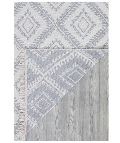 Duo Beyaz Gri Çift Taraflı Yıkanabilir Dokuma Kilim 22997A 80 x 300 Cm