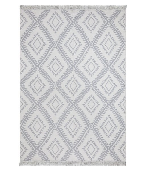 Duo Beyaz Gri Çift Taraflı Yıkanabilir Dokuma Kilim 22997A 160 x 230 Cm