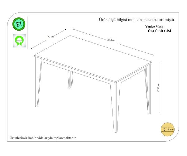 Yenice 130X70 Mutfak Masası Safirmeşe