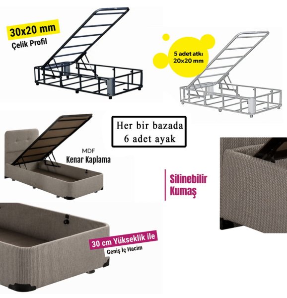 Baza 200X200Cm Çift Kişilik Sandıklı Klasik Kumaş Baza