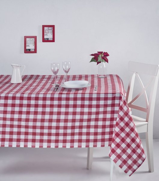 Kareli Masa Örtüsü 160X160 Kırmızı