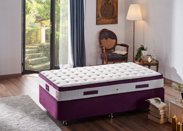Violet Yatak Seti 80X180Cm Tek Kişilik Yatak Baza Başlık Takımı Orta Sert Yatak Mor Baza Ve Başlığı