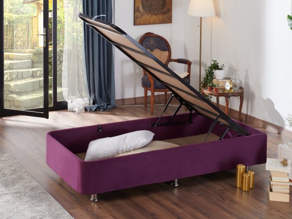 Violet Yatak Seti 120X200Cm Tek Kişilik Yatak Baza Başlık Takımı Orta Sert Yatak Mor Baza Ve Başlığı