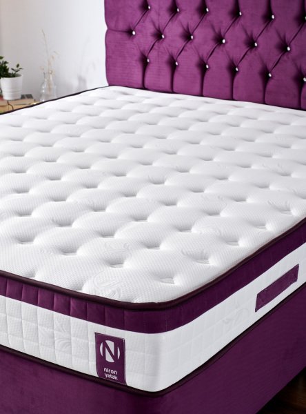 Violet Yatak Seti 140X190Cm Çift Kişilik Yatak Baza Başlık Takımı Orta Sert Yatak Mor Baza Ve Başlığı