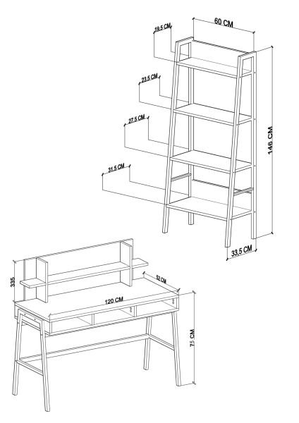 Loft Metal Çalışma Masası Ve Kitaplık Seti