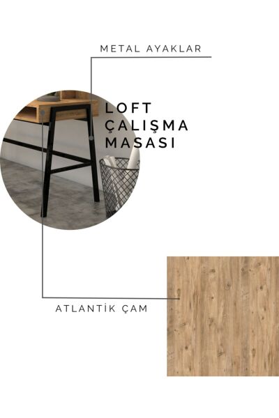 Loft Metal Ayaklı Çalışma Masası 120 Cm Atlantik Çam