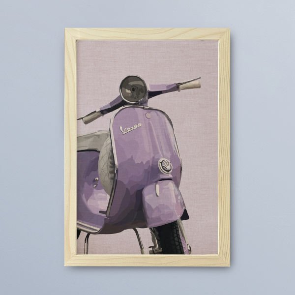 Vespa Mor Motor Ahşap Çerçeveli Ahşap Dokulu 35X50Cm Pembe Mor Tablo