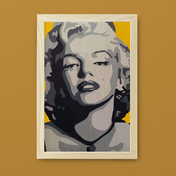 Marilyn Monroe Çİzim Ahşap Çerçeveli Ahşap Dokulu 35X50Cm Sarı Tablo