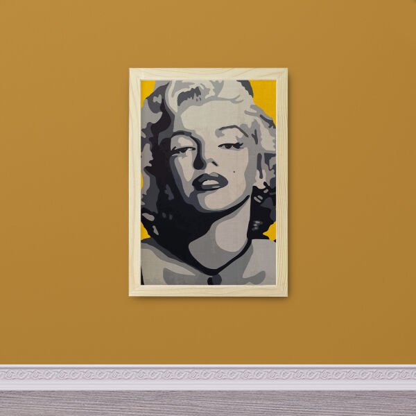 Marilyn Monroe Çİzim Ahşap Çerçeveli Ahşap Dokulu 35X50Cm Sarı Tablo