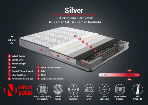 Silver 120X200 Geniş Tek Kişilik Tam Sert Yatak