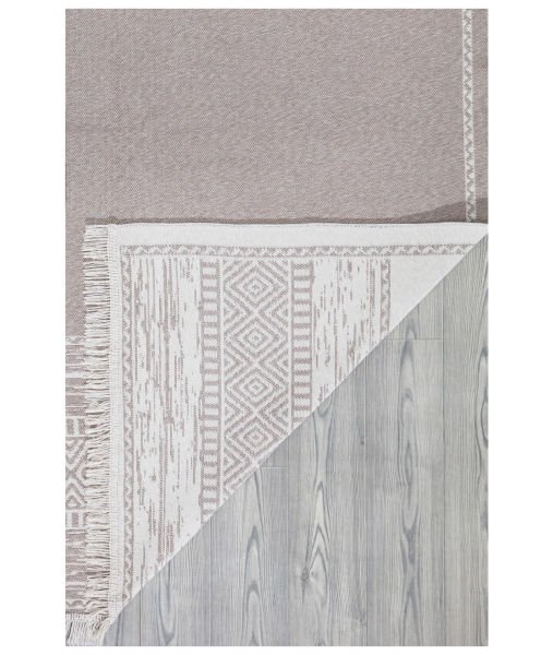 Duo Beyaz Bej Çift Taraflı Yıkanabilir Dokuma Kilim 23003A 80 x 150 Cm