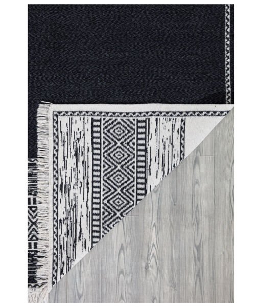 Duo Beyaz Siyah Çift Taraflı Yıkanabilir Dokuma Kilim 23003A 80 x 150 Cm