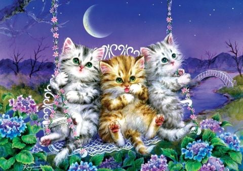 Художественный пазл Kitties Rocking in the Moonlight Пазл из 500 деталей