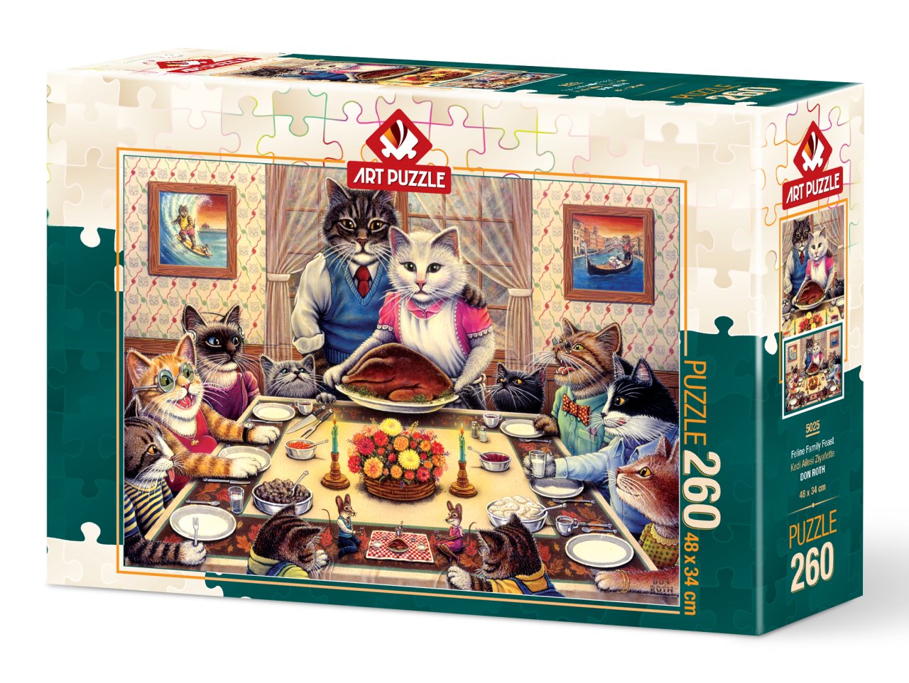 Art Puzzle Cat Family at the Banquet 260 Piece Jigsaw Puzzle