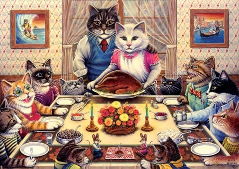 Art Puzzle Cat Family at the Banquet 260 Piece Jigsaw Puzzle