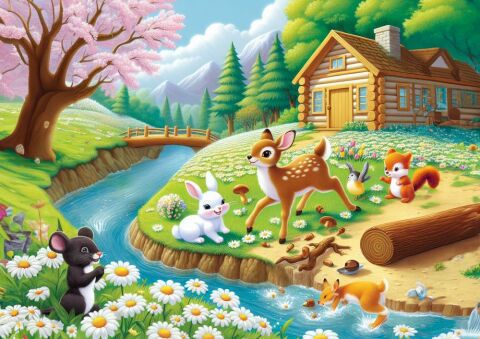 Art Kids Spring Joy of the Deer 25 Pieces Puzzle